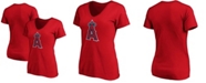 Fanatics Women's Red Los Angeles Angels Core Official Logo V-Neck T-shirt